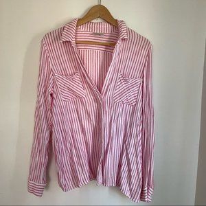 Fluid Pink and White Striped Button down Long Sleeved Shirt Size L
